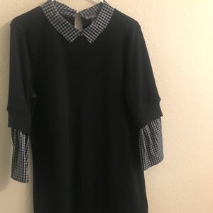 Sharagano Sweater Dress with Plaid Collar and Sleeves - Size large